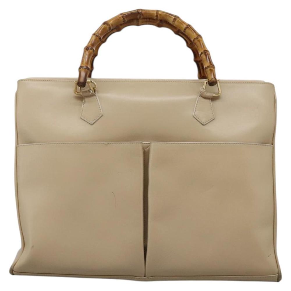 GUCCI Bamboo Hand Bag Leather 2way Beige Gold 002 2855 0322 0 Auth 118505 - Picture 13 of 16